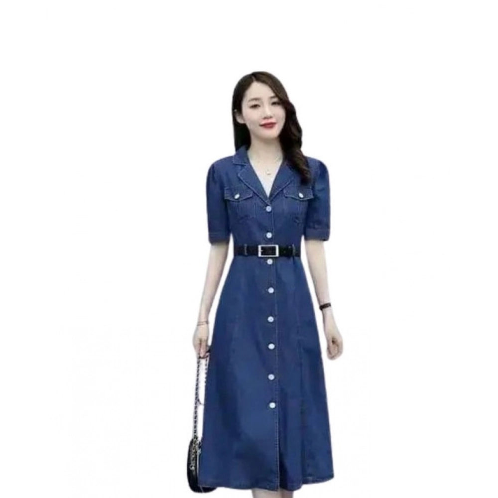 Vaystra Casual Denim Half Sleeves Dress – Blue