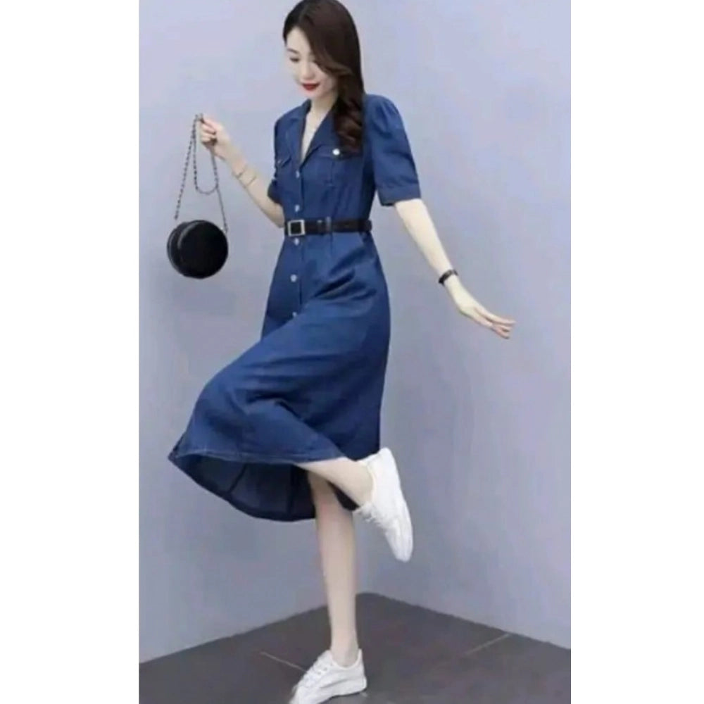 Vaystra Casual Denim Half Sleeves Dress – Blue