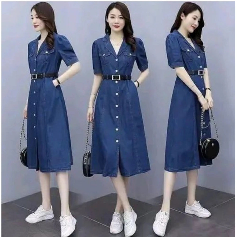 Vaystra Casual Denim Half Sleeves Dress – Blue