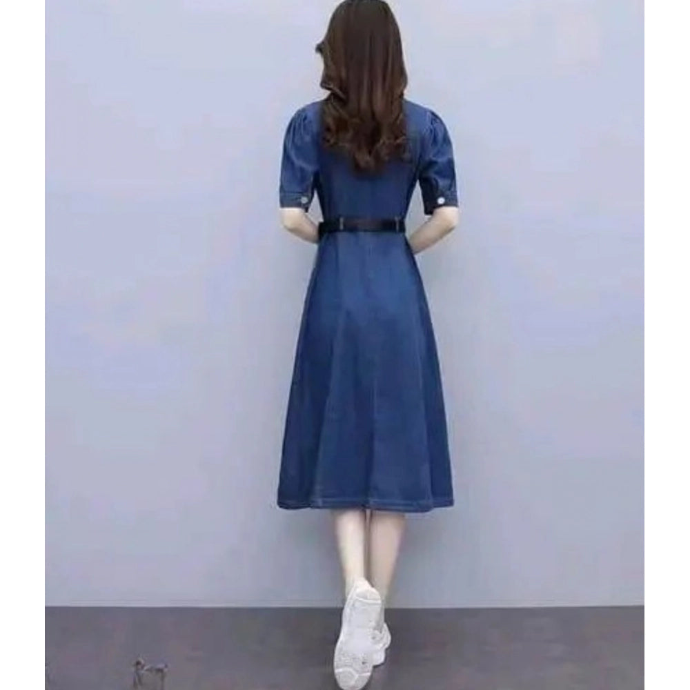 Vaystra Casual Denim Half Sleeves Dress – Blue