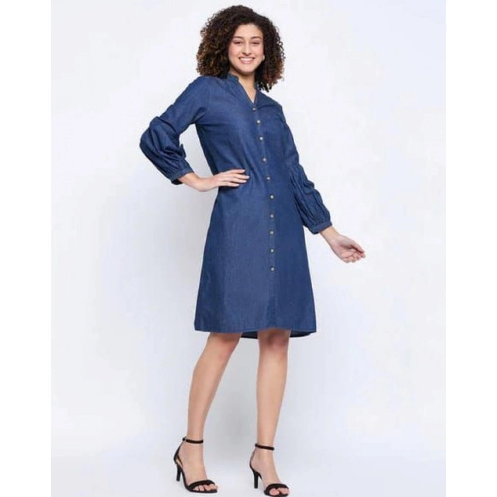 Vaystra Casual Denim Full sleeve Dress – Blue