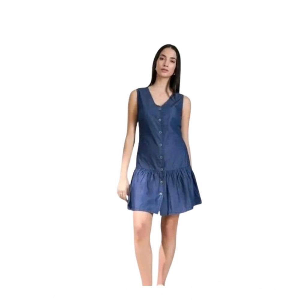 Vaystra Casual Denim Sleeveless Dress – Blue