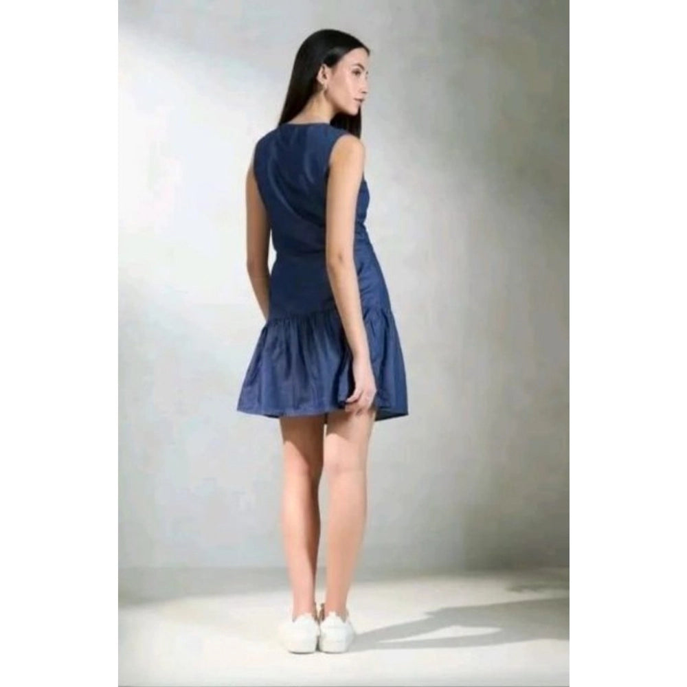 Vaystra Casual Denim Sleeveless Dress – Blue