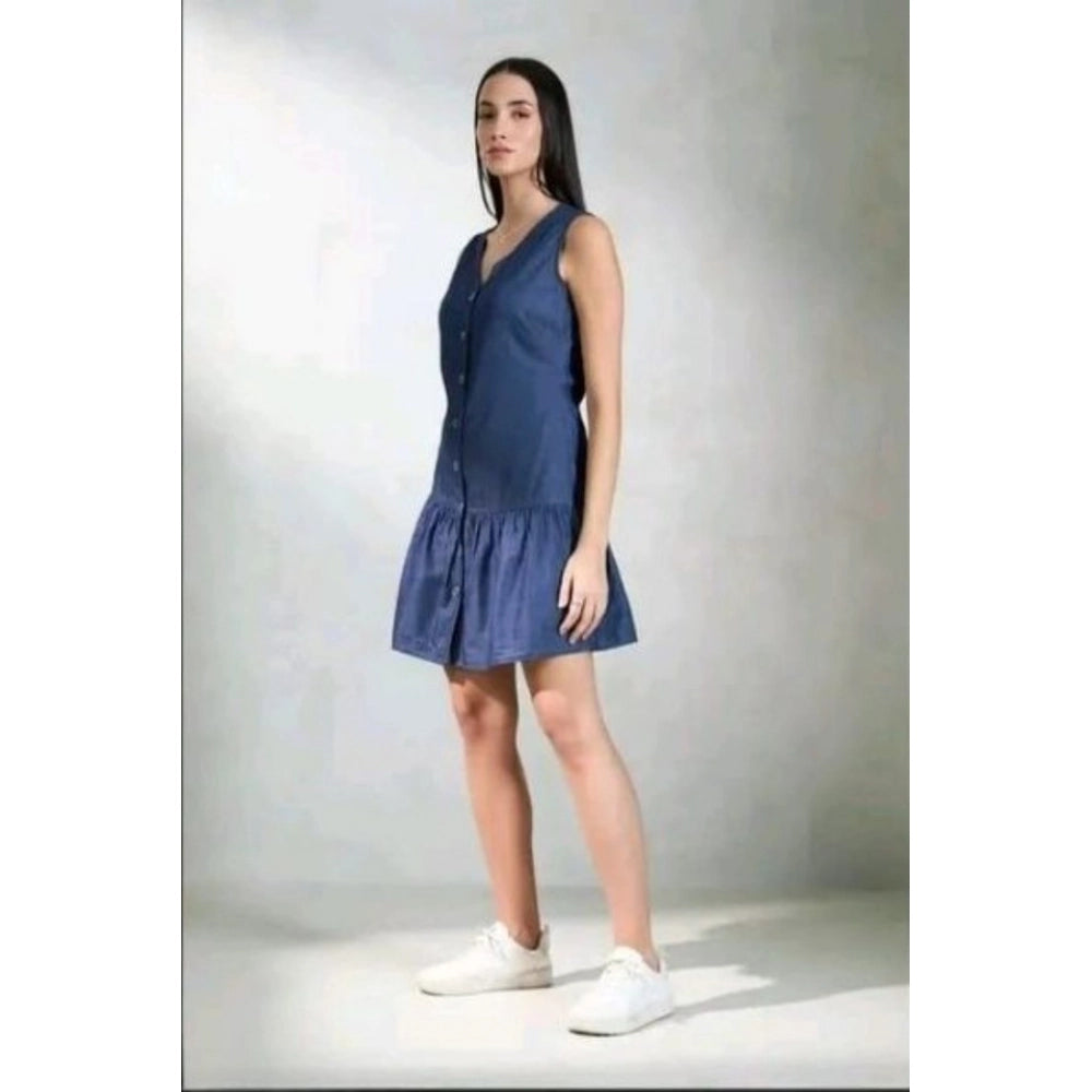 Vaystra Casual Denim Sleeveless Dress – Blue