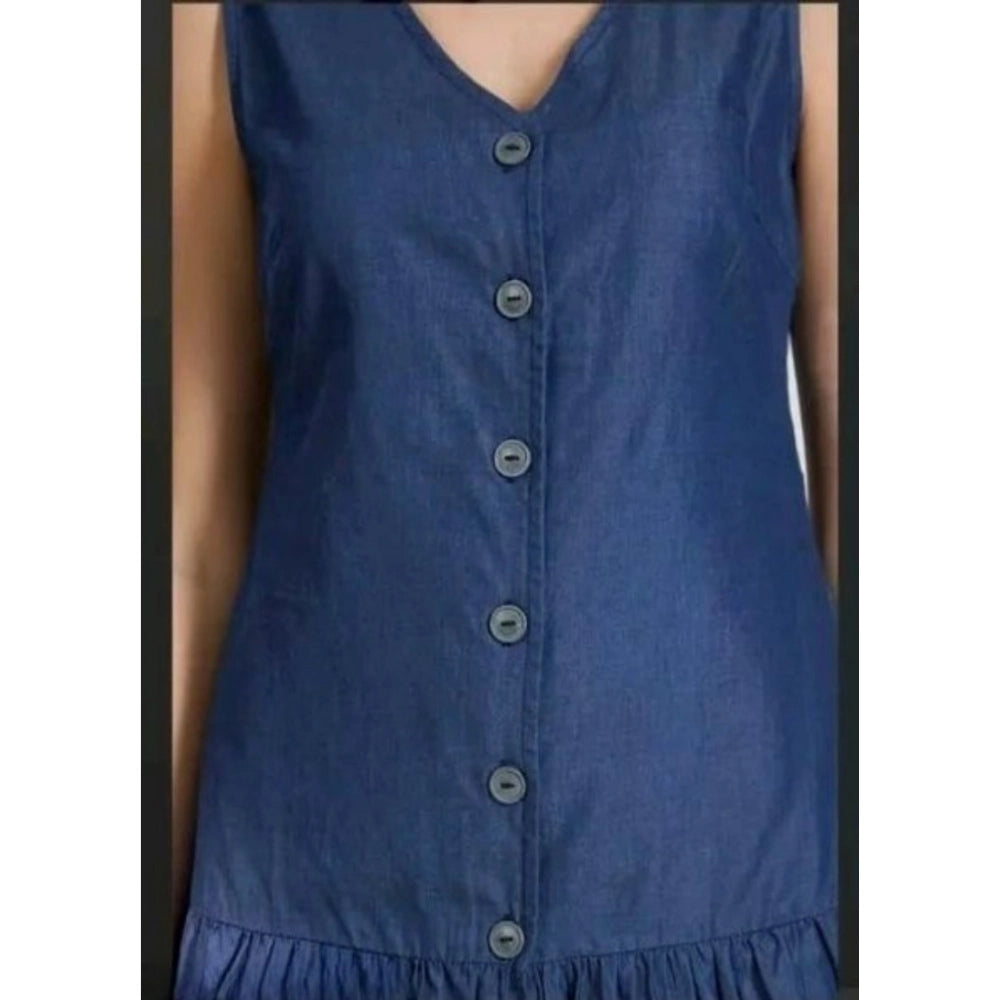 Vaystra Casual Denim Sleeveless Dress – Blue