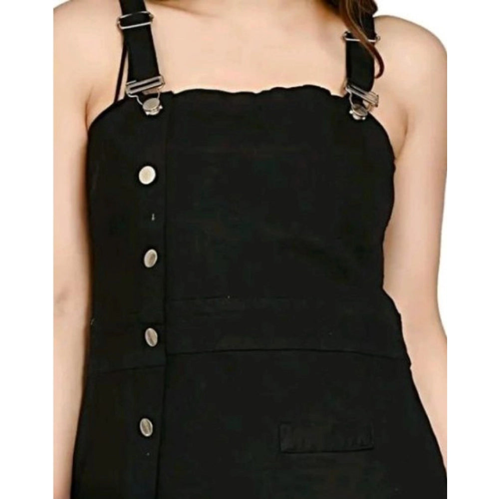 Vaystra Casual Denim Sleeveless Dress – Black