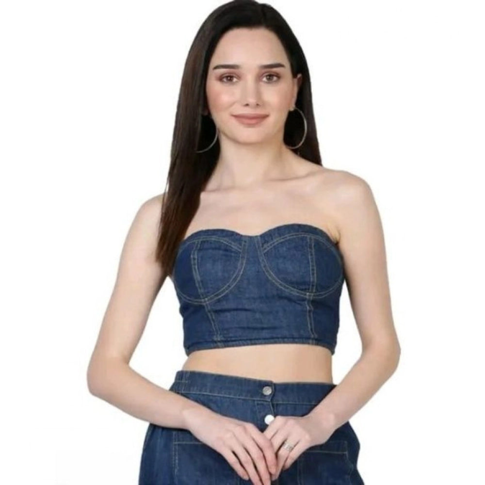 Vaystra Casual Denim Sleeveless Bluster Top – Blue