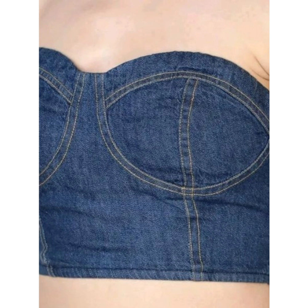 Vaystra Casual Denim Sleeveless Bluster Top – Blue