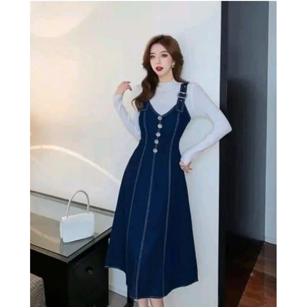Vaystra Casual Denim Sleeveless Dress – Blue