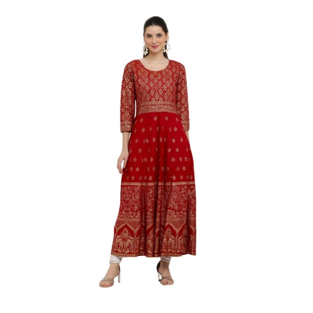Vaystra Casual Rayon 3-4th Sleeves Anarkali Kurti – Red