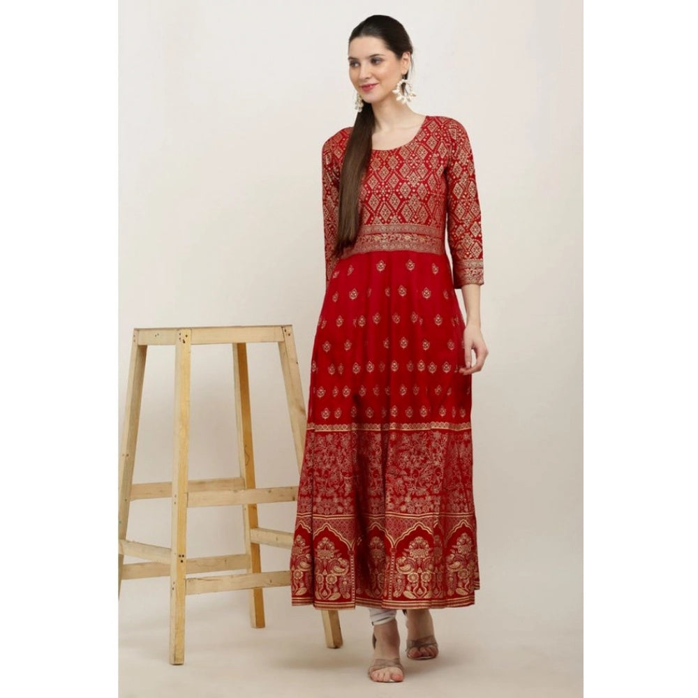 Vaystra Casual Rayon 3-4th Sleeves Anarkali Kurti – Red