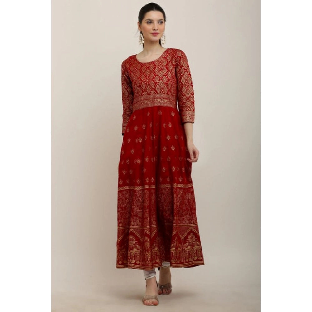 Vaystra Casual Rayon 3-4th Sleeves Anarkali Kurti – Red
