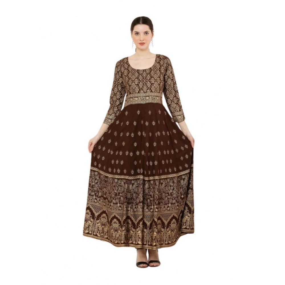 Vaystra Casual Rayon 3-4th Sleeves Anarkali Kurti – Brown