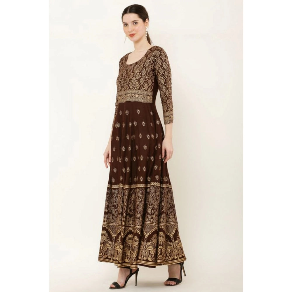 Vaystra Casual Rayon 3-4th Sleeves Anarkali Kurti – Brown