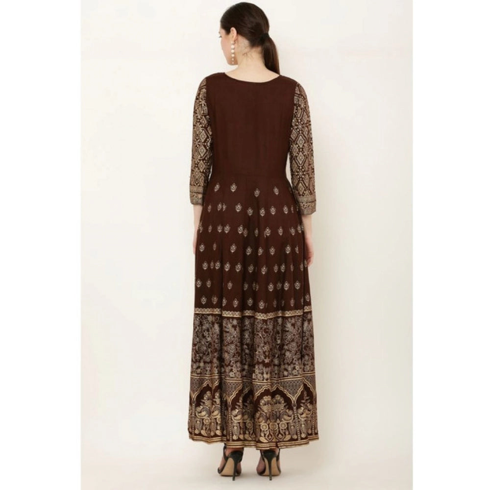Vaystra Casual Rayon 3-4th Sleeves Anarkali Kurti – Brown