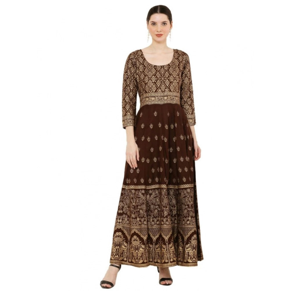 Vaystra Casual Rayon 3-4th Sleeves Anarkali Kurti – Brown