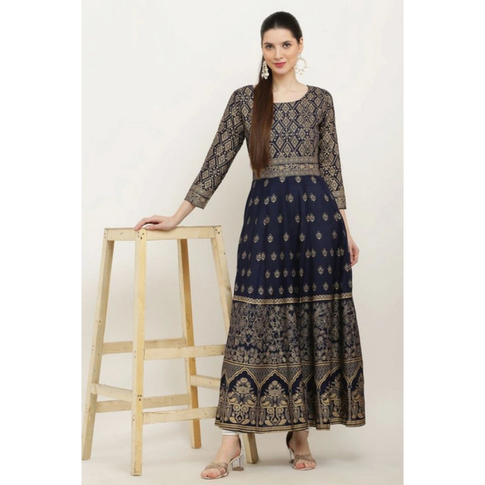 Vaystra Casual Rayon 3-4th Sleeves Anarkali Kurti – Blue