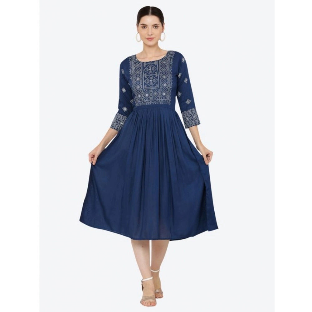 Vaystra Casual Rayon 3-4th Sleeves Kurti – Blue