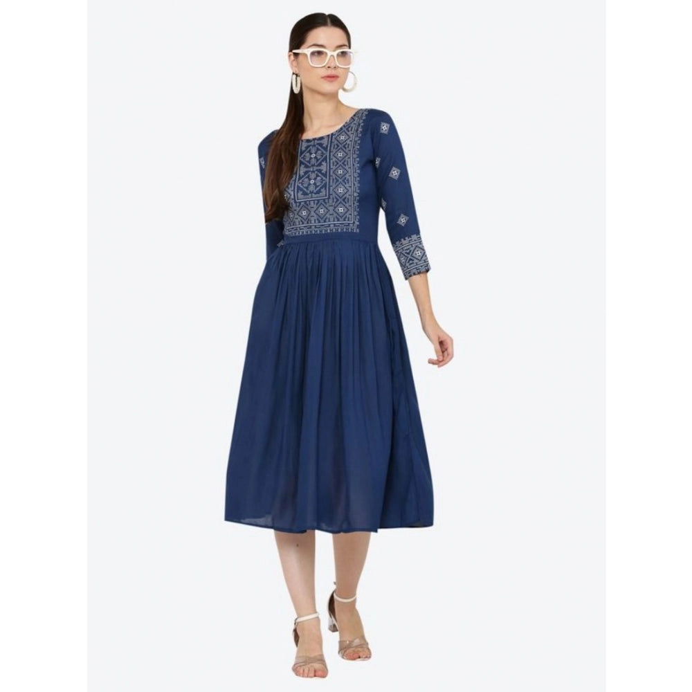 Vaystra Casual Rayon 3-4th Sleeves Kurti – Blue