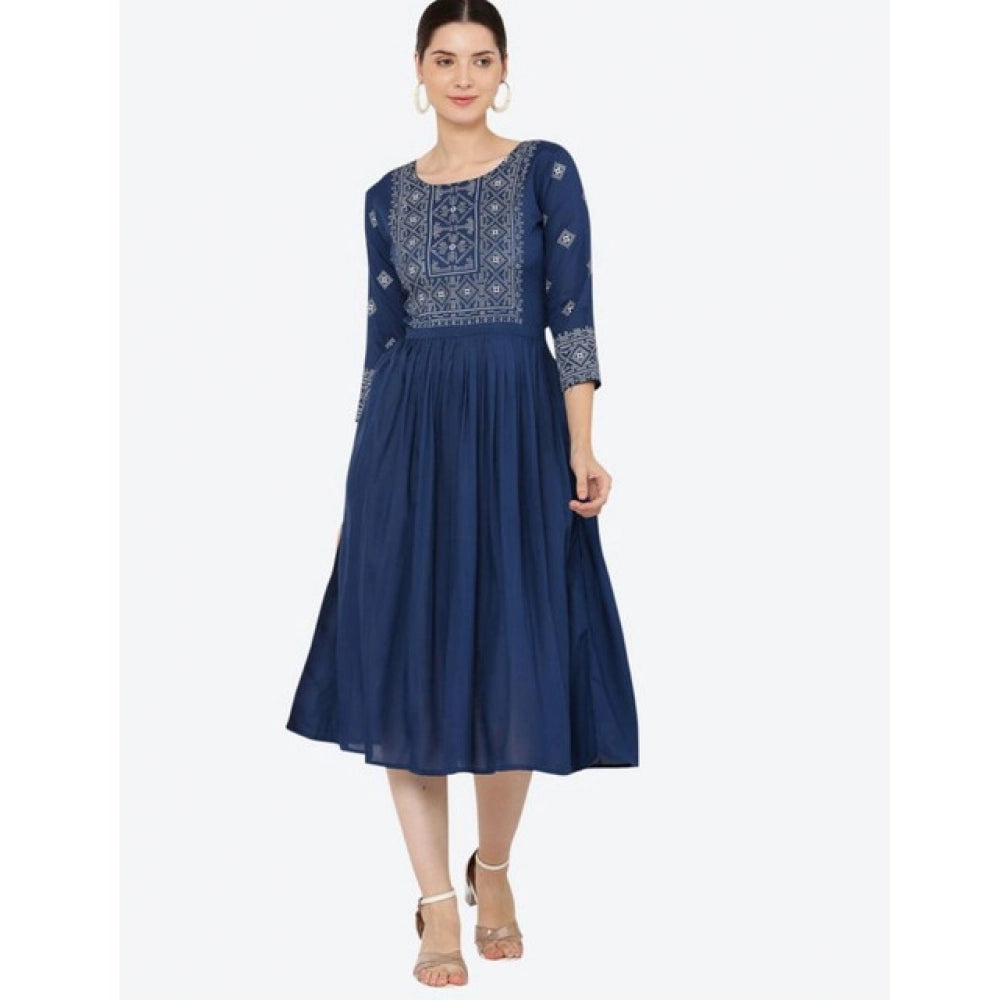Vaystra Casual Rayon 3-4th Sleeves Kurti – Blue