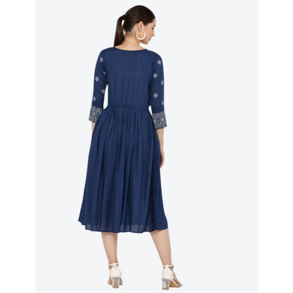 Vaystra Casual Rayon 3-4th Sleeves Kurti – Blue