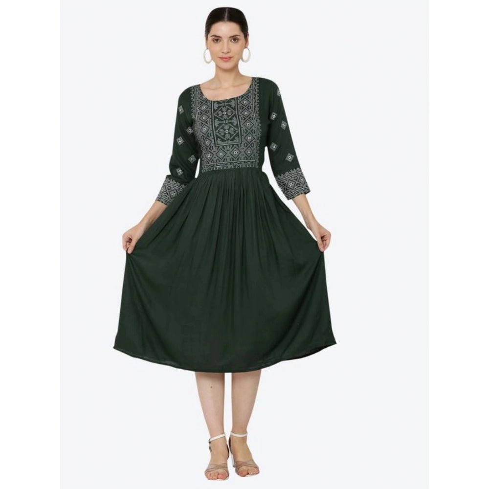 Vaystra Casual Rayon 3-4th Sleeves Kurti – Green