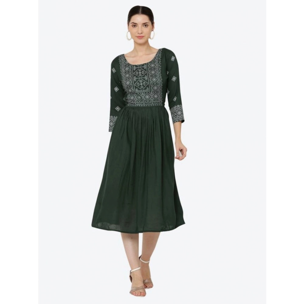 Vaystra Casual Rayon 3-4th Sleeves Kurti – Green
