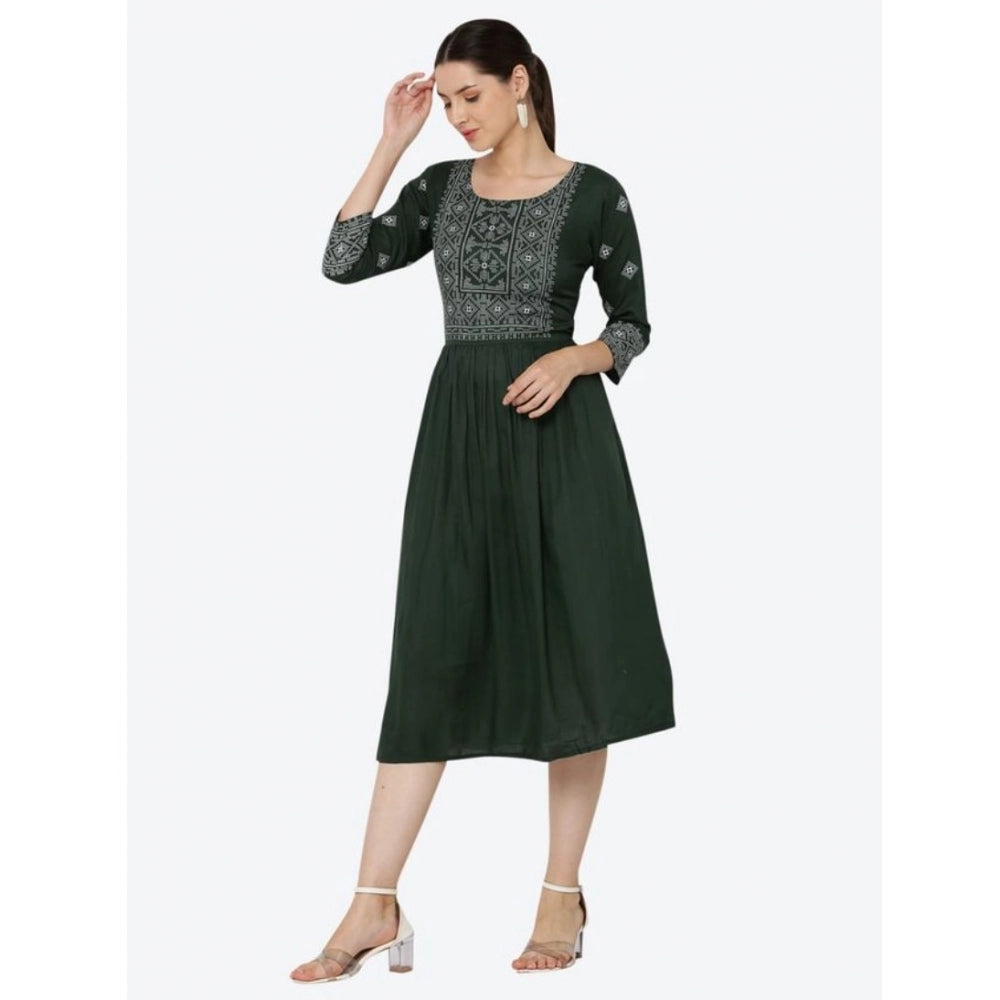 Vaystra Casual Rayon 3-4th Sleeves Kurti – Green