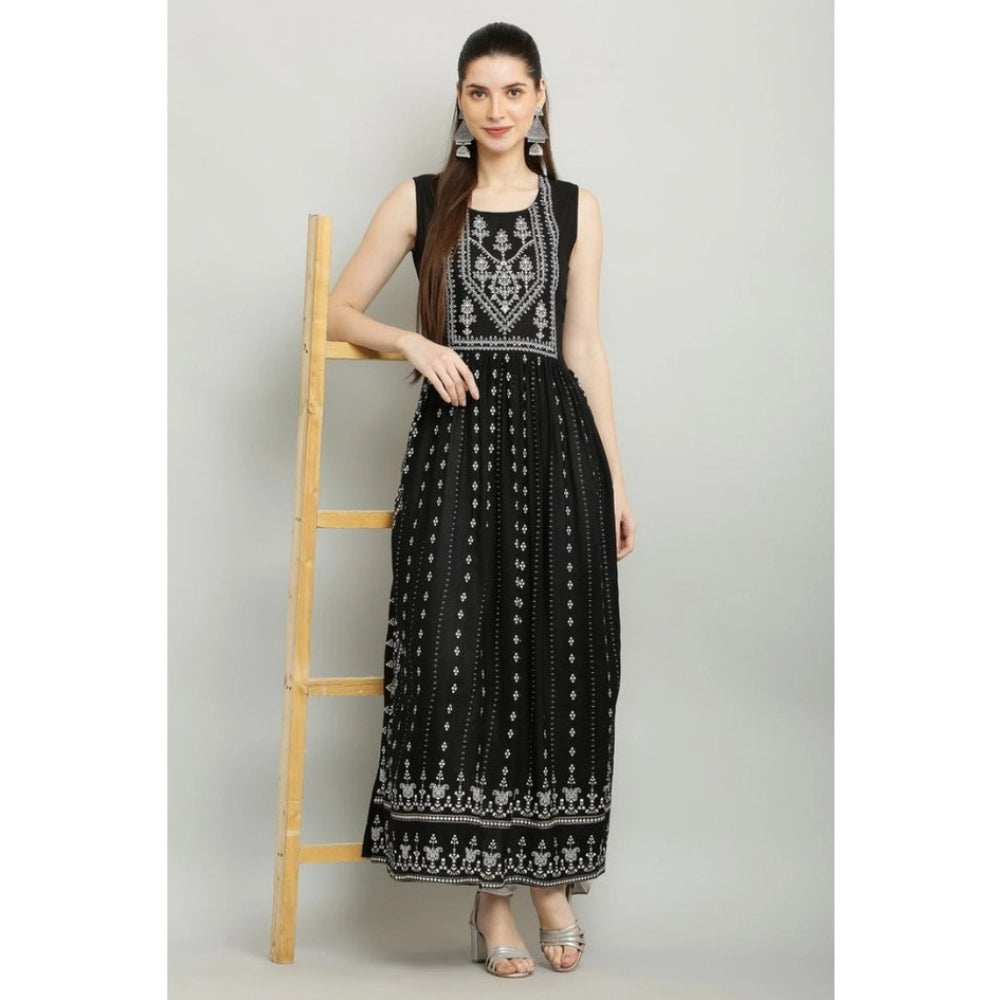 Vaystra Casual Rayon Sleeveless Kurti – Black