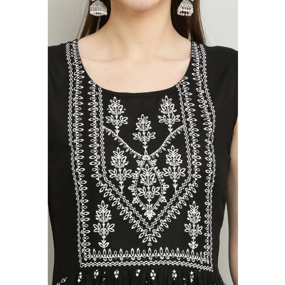 Vaystra Casual Rayon Sleeveless Kurti – Black