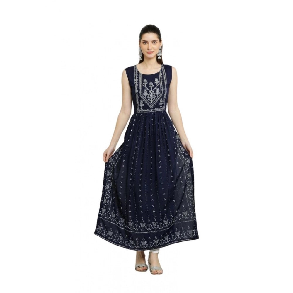 Vaystra Casual Rayon Sleeveless Kurti – Blue