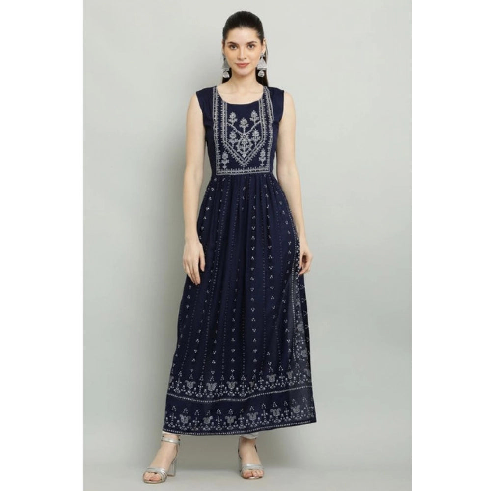 Vaystra Casual Rayon Sleeveless Kurti – Blue