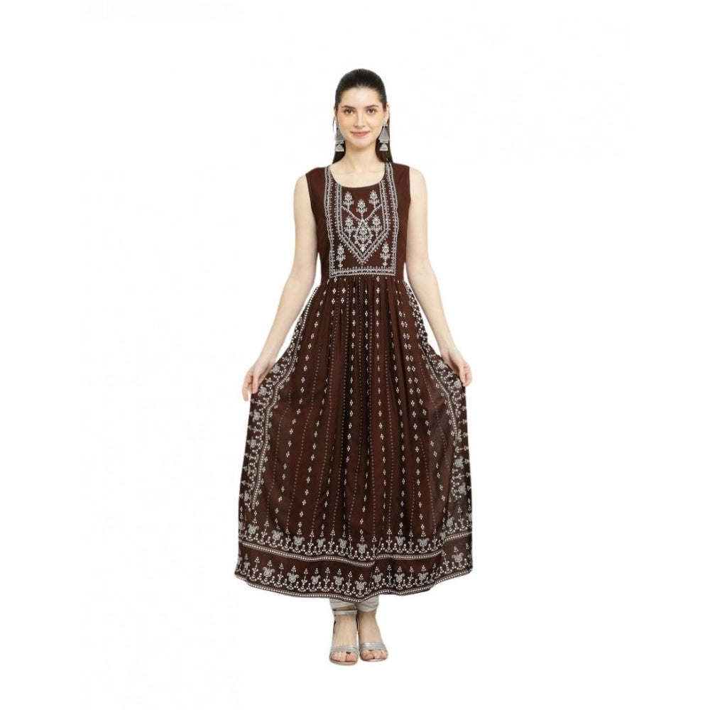 Vaystra Casual Rayon Sleeveless Kurti – Brown