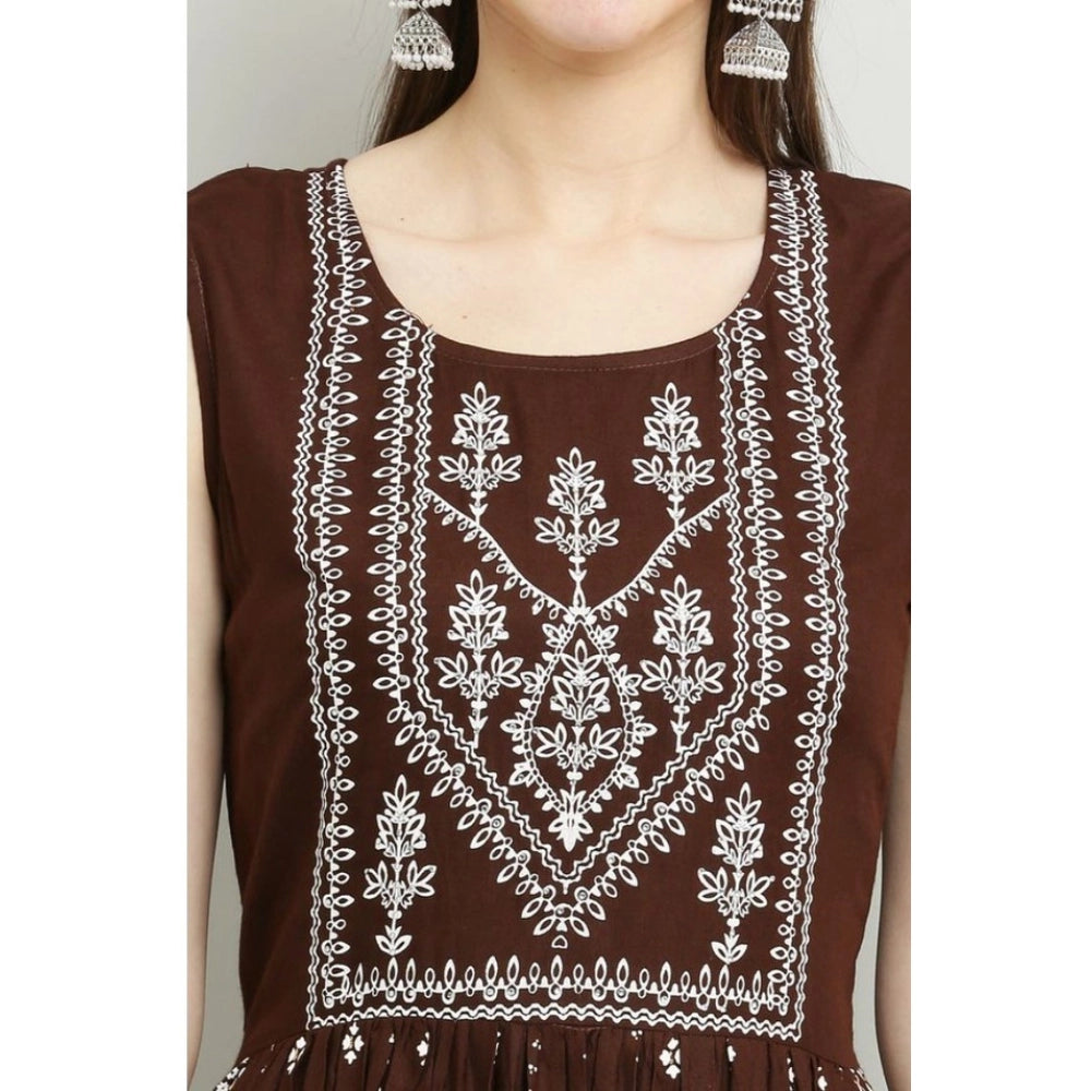 Vaystra Casual Rayon Sleeveless Kurti – Brown