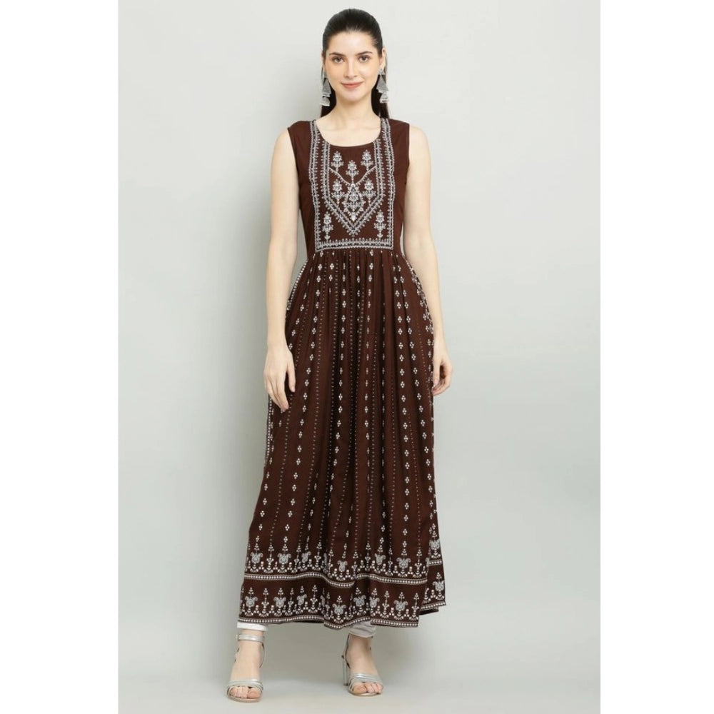 Vaystra Casual Rayon Sleeveless Kurti – Brown