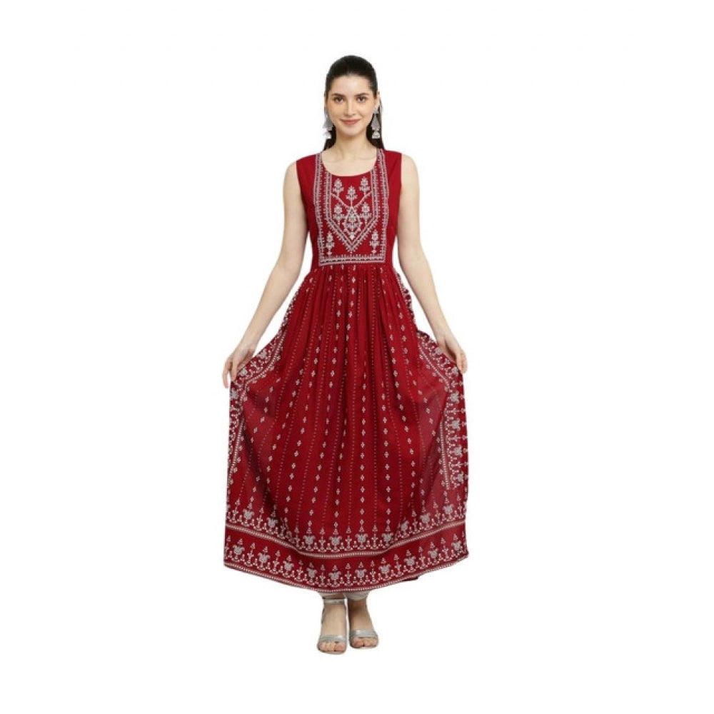Vaystra Casual Rayon Sleeveless Kurti – Maroon