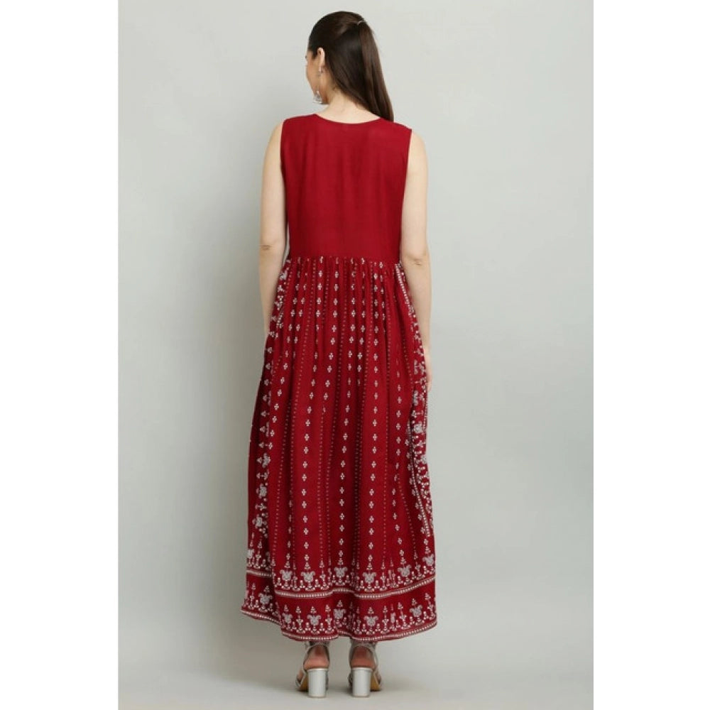 Vaystra Casual Rayon Sleeveless Kurti – Maroon