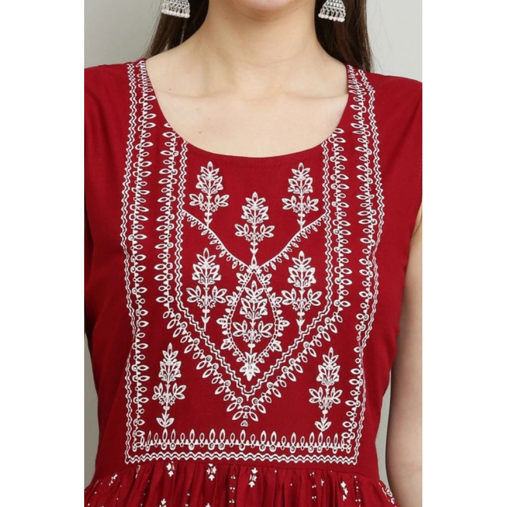 Vaystra Casual Rayon Sleeveless Kurti – Maroon