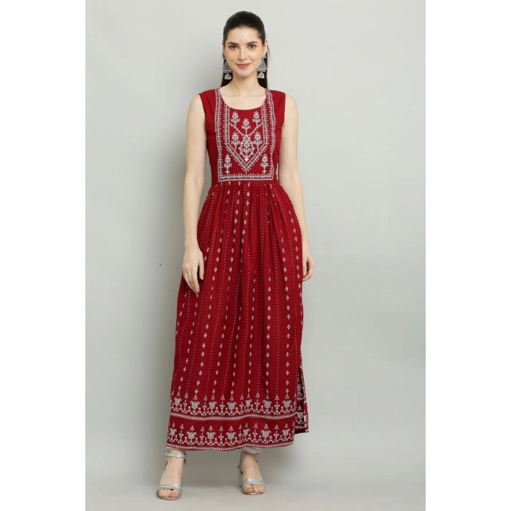 Vaystra Casual Rayon Sleeveless Kurti – Maroon