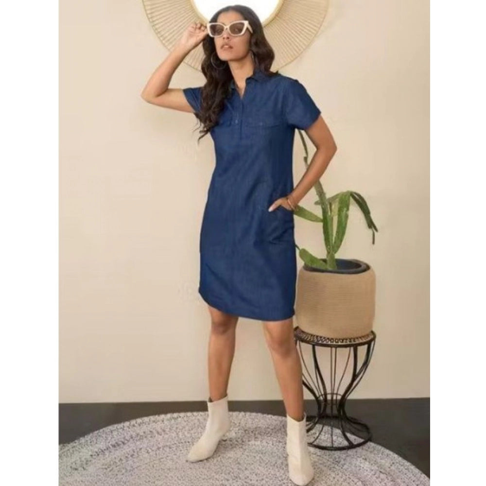 Vaystra Casual Denim Half Sleeves Dress – Blue