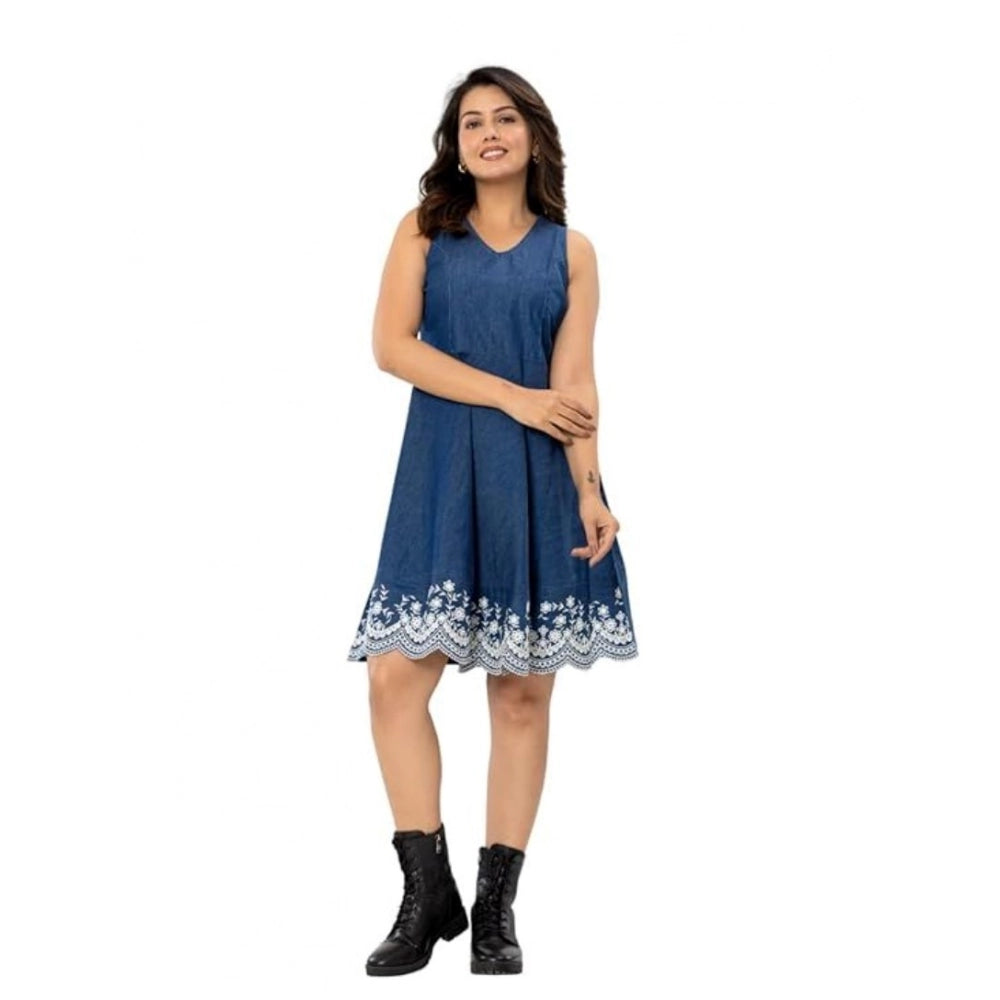Vaystra Casual Denim Sleeveless Dress – Blue