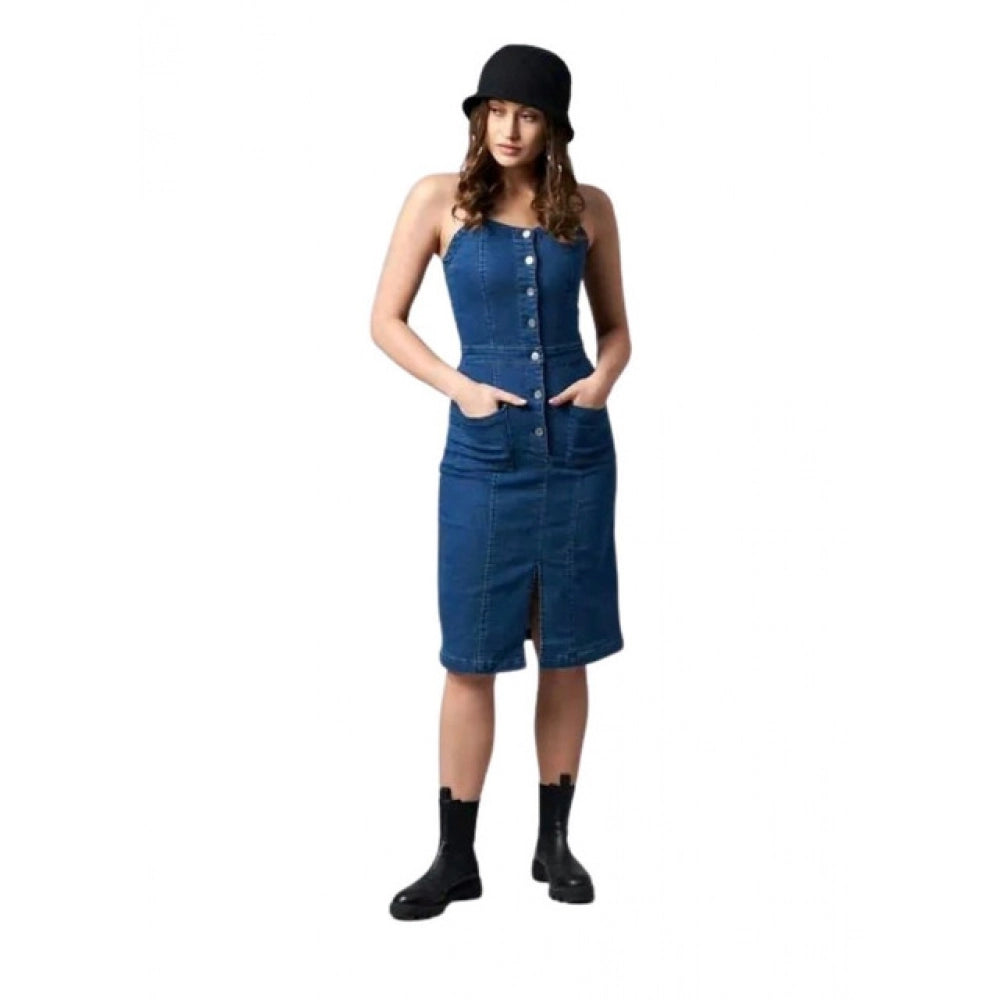 Vaystra Casual Denim Sleeveless Dress – Blue