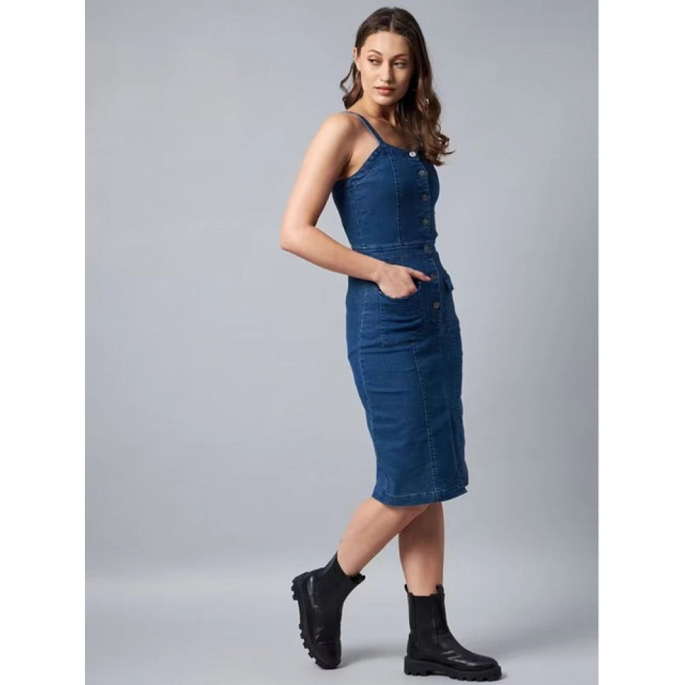 Vaystra Casual Denim Sleeveless Dress – Blue
