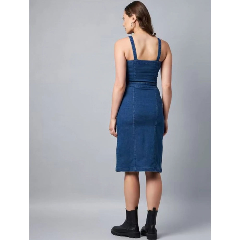 Vaystra Casual Denim Sleeveless Dress – Blue