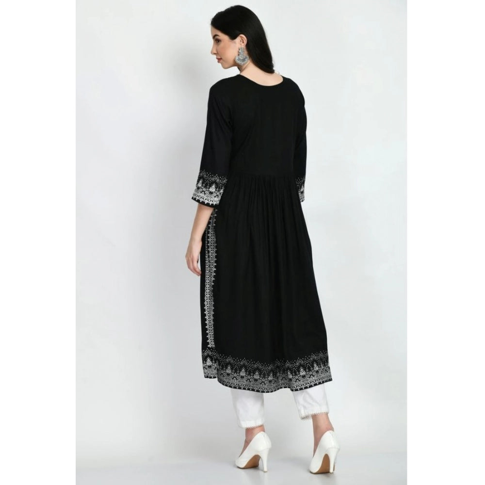 Vaystra Casual Rayon 3-4th Sleeves Kurti – Black
