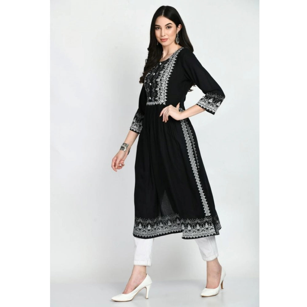 Vaystra Casual Rayon 3-4th Sleeves Kurti – Black