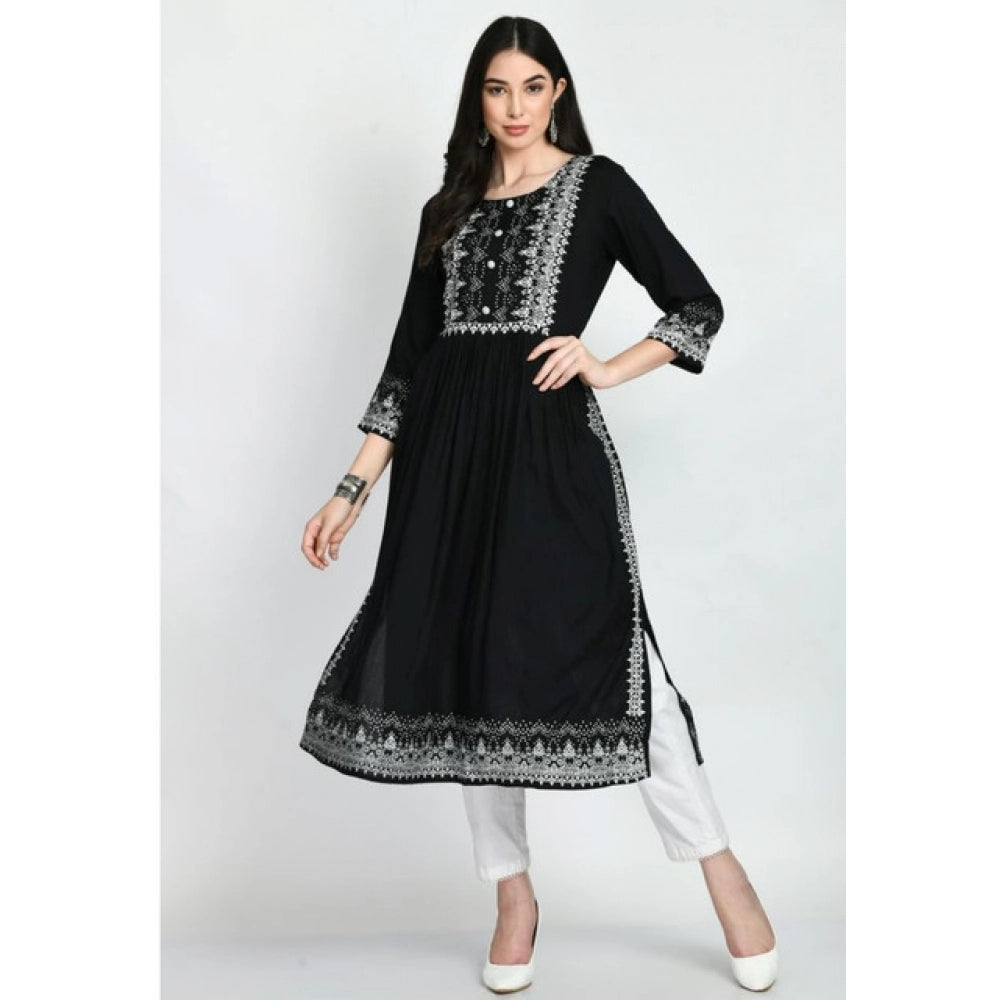 Vaystra Casual Rayon 3-4th Sleeves Kurti – Black
