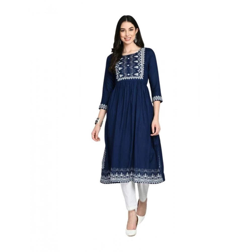Vaystra Casual Rayon 3-4th Sleeves Kurti – Blue