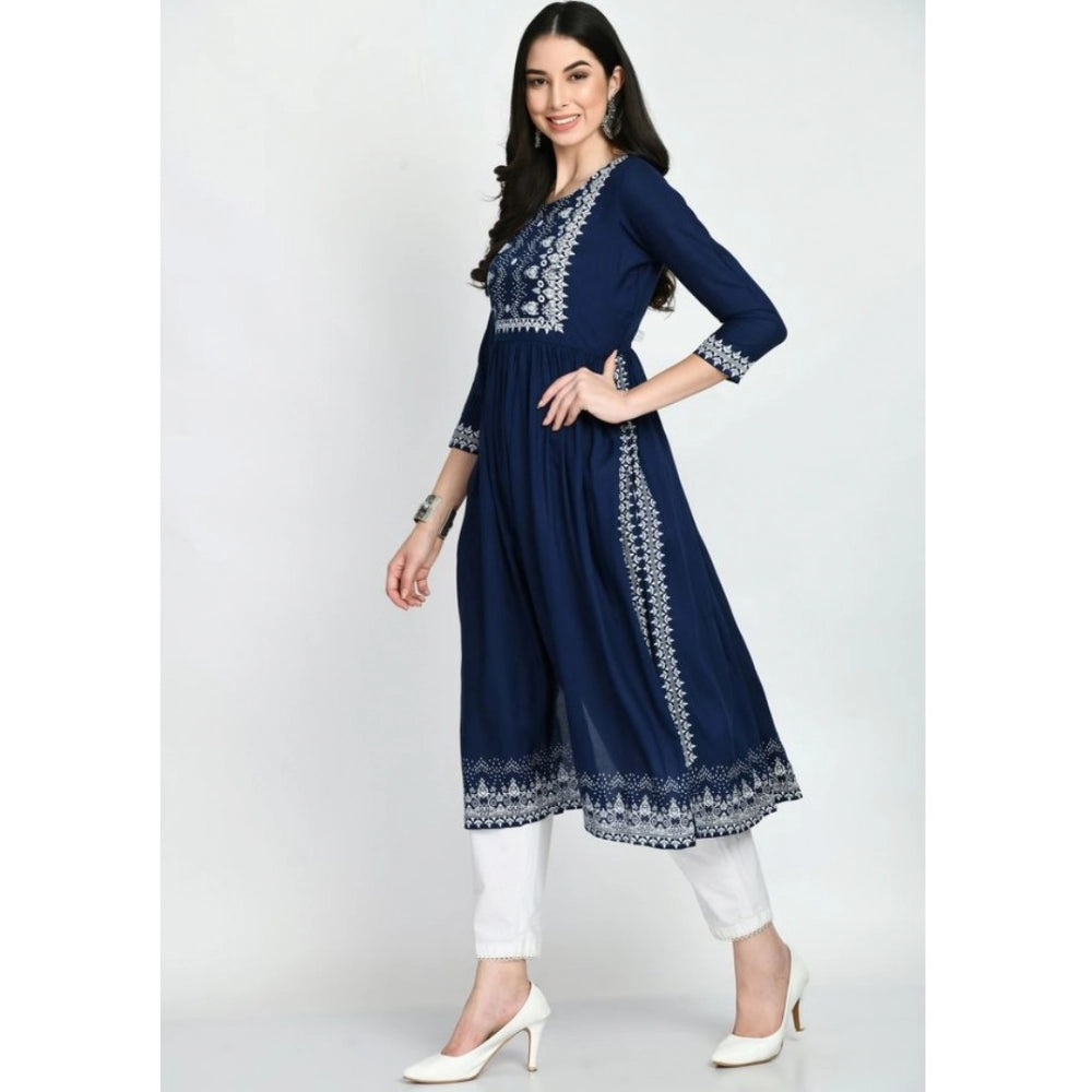 Vaystra Casual Rayon 3-4th Sleeves Kurti – Blue