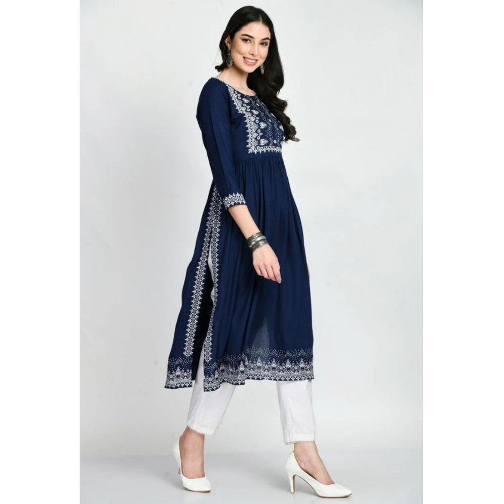 Vaystra Casual Rayon 3-4th Sleeves Kurti – Blue